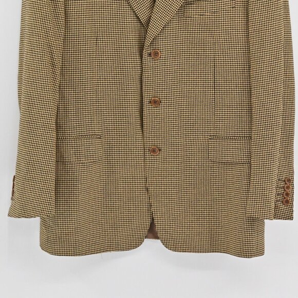 VTG 90s CANALI Blazer Mens Sz 52 Tan Houndstooth Wool Silk Blend Sports Coat - Picture 4 of 12